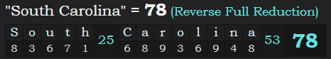 "South Carolina" = 78 (Reverse Full Reduction)