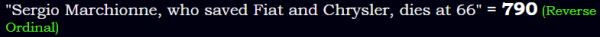 "Sergio Marchionne, who saved Fiat and Chrysler, dies at 66" = 790 (Reverse Ordinal)