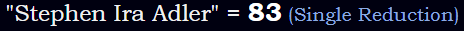 "Stephen Ira Adler" = 83 (Single Reduction)