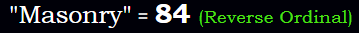 "Masonry" = 84 (Reverse Ordinal)