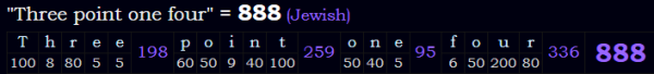"Three point one four" = 888 (Jewish)