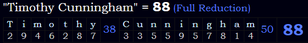 "Timothy Cunningham" = 88 (Full Reduction)