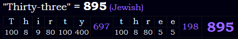 "Thirty-three" = 895 (Jewish)
