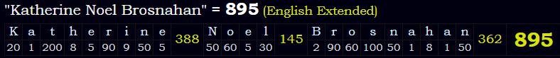 "Katherine Noel Brosnahan" = 895 (English Extended)