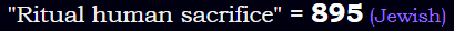 "Ritual human sacrifice" = 895 (Jewish)