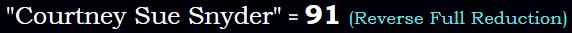 "Courtney Sue Snyder" = 91 (Reverse Full Reduction)