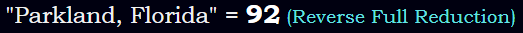 "Parkland, Florida" = 92 (Reverse Full Reduction)