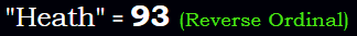 "Heath" = 93 (Reverse Ordinal)