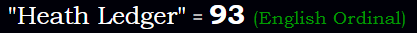 "Heath Ledger" = 93 (English Ordinal)