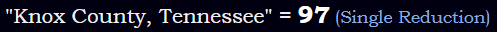 "Knox County, Tennessee" = 97 (Single Reduction)