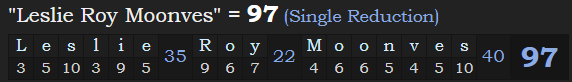 "Leslie Roy Moonves" = 97 (Single Reduction)