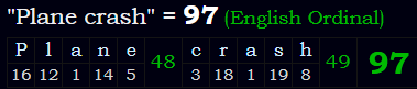 "Plane crash" = 97 (English Ordinal)