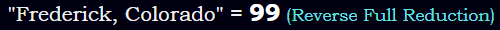 "Frederick, Colorado" = 99 (Reverse Full Reduction)