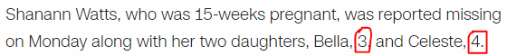 Shanann Watts, who was 15-weeks pregnant, was reported missing on Monday along with her two daughters, Bella, 3, and Celeste, 4.