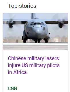 Chinese military lasers injure US military pilots in Africa