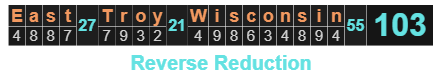 East Troy Wisconsin = 103 Reverse