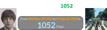 Paul’s hoax death fell 1052 days before Abbey Road’s release: