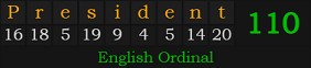 "President" = 110 (English Ordinal)