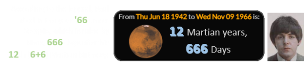 According to the legend, Paul died in the year '66 under Scorpio, which is ruled by Mars, 666 days after his 12th (6+6) Martian birthday: