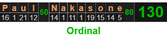 "Paul Nakasone" = 130 (Ordinal)