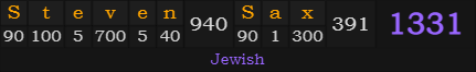 "Steven Sax" = 1331 (Jewish)