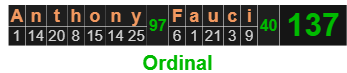 Anthony Fauci = 137 Ordinal