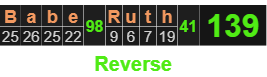 "Babe Ruth" = 139 (Reverse)