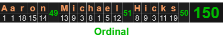 Aaron Michael Hicks = 150 Ordinal