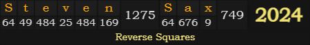 "Steven Sax" = 2024 (Reverse Squares)