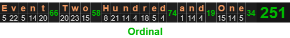 Event Two Hundred and One = 251 Ordinal