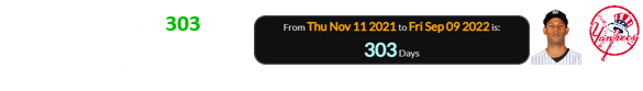 It was a span of 303 days after the anniversary of Hicks being traded to the Yankees: