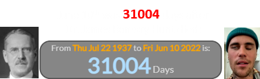 June 10th was 31004 days after Dr. James Ramsay Hunt died: