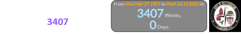 The city of Westminster was exactly 3407 weeks old: