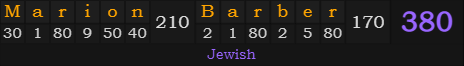"Marion Barber" = 380 (Jewish)