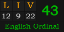 "LIV" = 43 (English Ordinal)