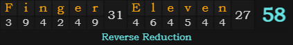 "Finger Eleven" = 58 (Reverse Reduction)
