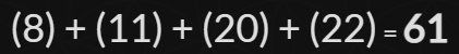 (8) + (11) + (20) + (22) = 61