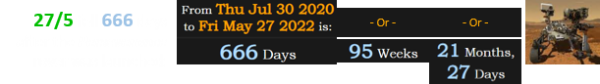 27/5 fell 666 days after the Perseverance rover was launched: