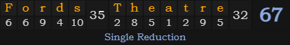 "Fords Theatre" = 67 (Single Reduction)