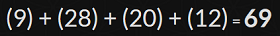 (9) + (28) + (20) + (12) = 69