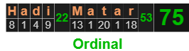 Hadi Matar = 75 Ordinal