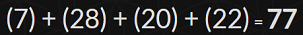 (7) + (28) + (20) + (22) = 77