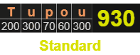 "Tupou" = 930 (Standard)