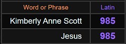 Kimberly Anne Scott and Jesus = 985 Latin
