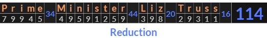 "Prime Minister Liz Truss" = 114 (Reduction)