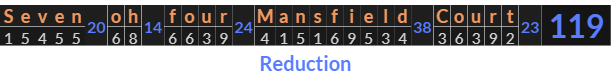 "Seven oh four Mansfield Court" = 119 (Reduction)