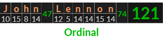 "John Lennon" = 121 (Ordinal)