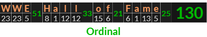"WWE Hall of Fame" = 130 (Ordinal)