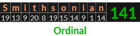 "Smithsonian" = 141 (Ordinal)