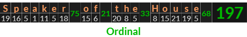 "Speaker of the House" = 197 (Ordinal)